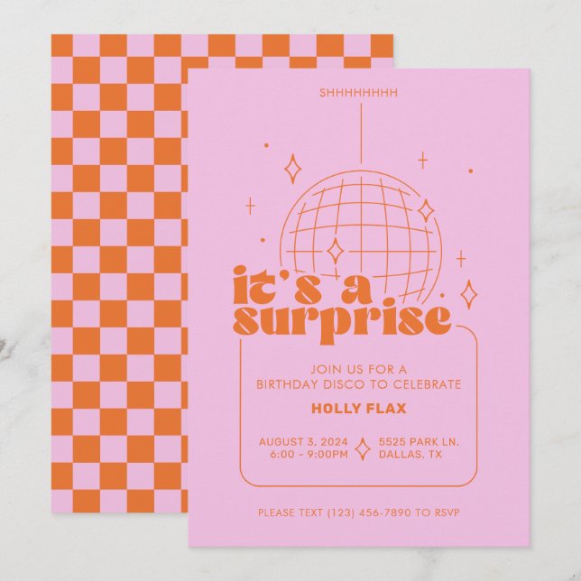 Invitations Surprise Disco Party (Devant / Derrière)