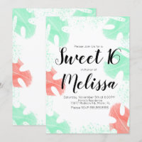 Invitations Sweet 16 aquarelle Monstera feuilles d