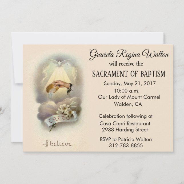 Invitations traditionnelles catholiques de baptême (Devant)