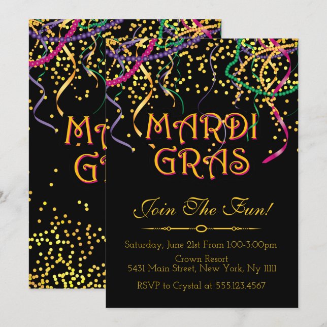 Invitations traditionnelles Mardi Gras (Devant / Derrière)