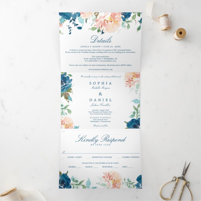 Invitations Tri-Fold Mariage de la Marine (Intérieur)