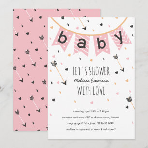 Invitations Tribal Baby Shower   Fille rose