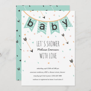 Invitations Tribal Baby Shower Menthe neutre