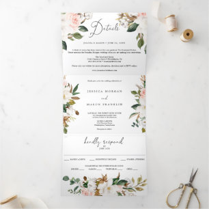 Invitations triplées du Mariage de coton Magnolia 