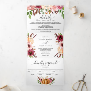 Invitations triplées Mariage Bliss Automne RSVP