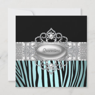 Invitations turquoise Blue Zebra Quinceanera