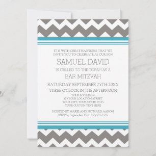 Invitations turquoise Grey Chevron Bar Mitzvah