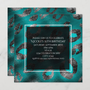 Invitations turquoise & Silver Empreinte de léopar