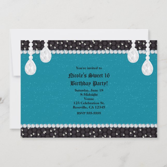 Invitations turquoise Turquoise & Glam Diamonds Pa (Devant)