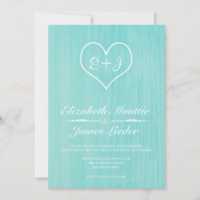 Invitations turquoises de mariage campagnard (Devant)