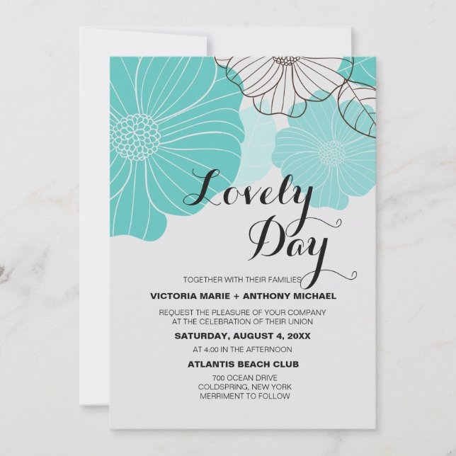 Invitations Turquoises de mariage floral (Devant)