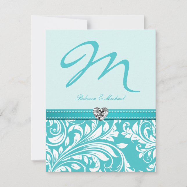 Invitations turquoises élégants de mariage de (Devant)