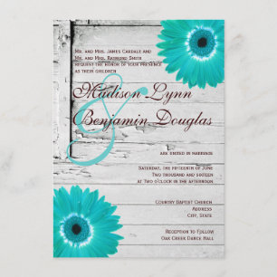 Invitations turquoises en bois rustiques de