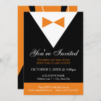 Invitations Tuxedo | Fête Formelle Noire et Orange