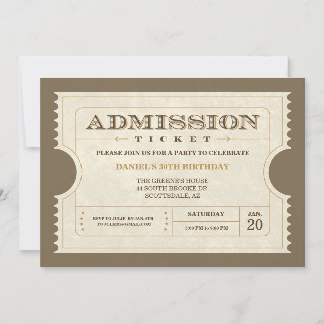 Invitations véritables de billet d'admission (Devant)