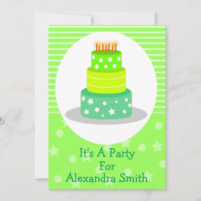 Invitations vertes de fête d'anniversaire de (Devant)