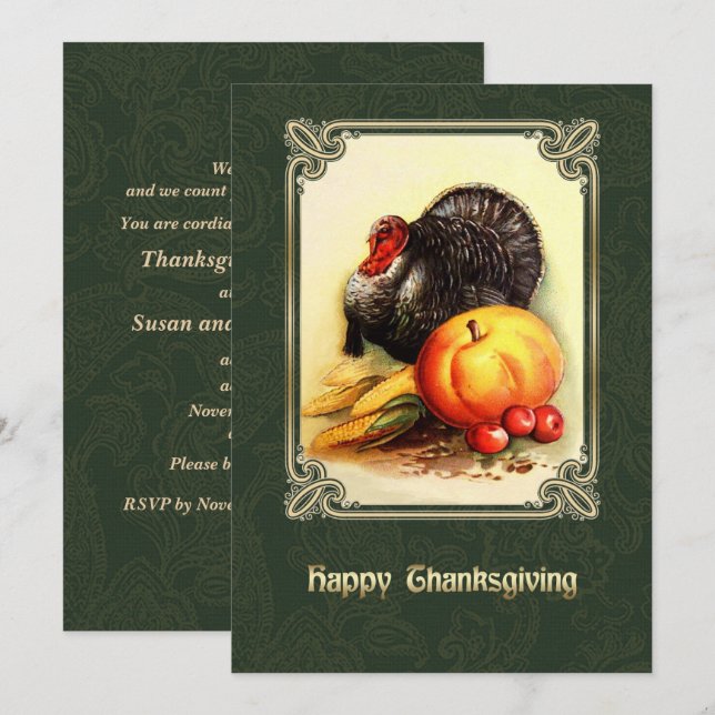 Invitations vintage Art Thanksgiving Diner (Devant / Derrière)