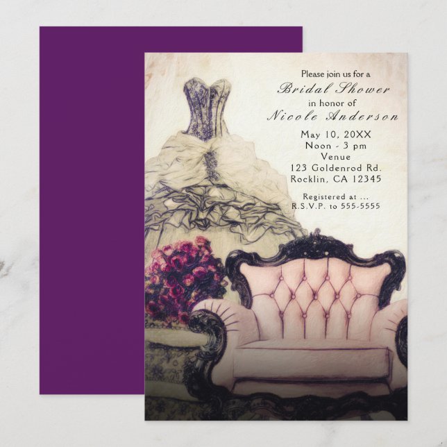 Invitations vintage Chic Elegant Douche nuptiale (Devant / Derrière)