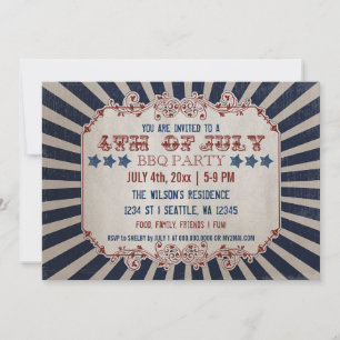 Invitations vintage Rustic 4 juillet BBQ Party