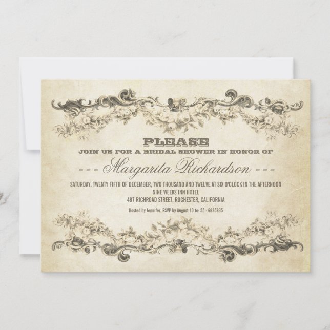 Invitations vintages à la douche nuptiale (Devant)