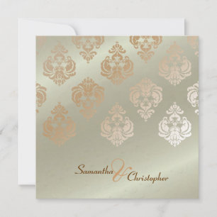 Invitations Vintages à un mariage Damas/faux-cuivr
