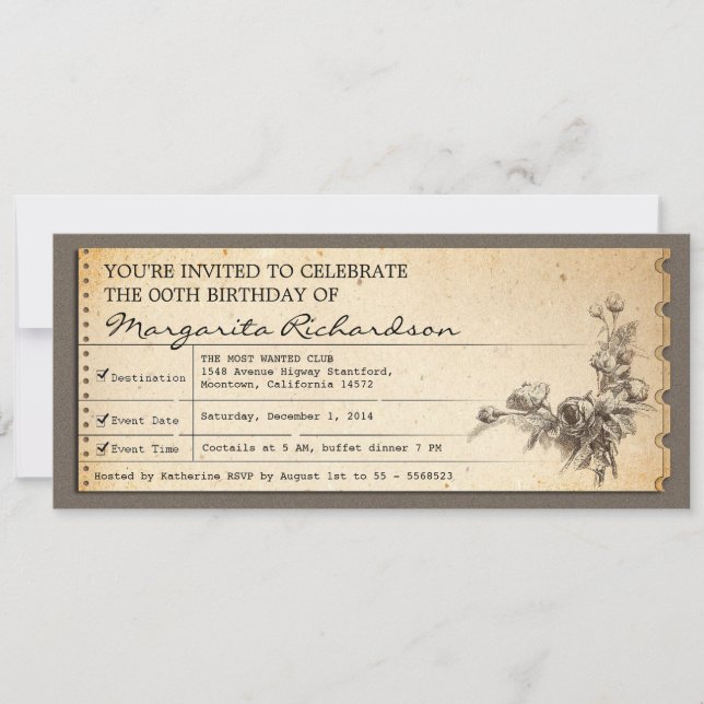 invitations vintages aux billets d'anniversaire (Devant)