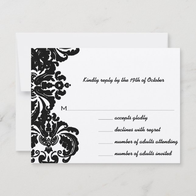 Invitations vintages Black Mariage damassé (Dos)