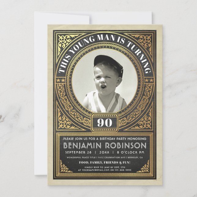Invitations vintages d'anniversaire d'étape (Devant)