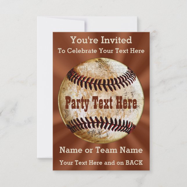 Invitations Vintages de baseball, VOTRE TEXTE (Devant)