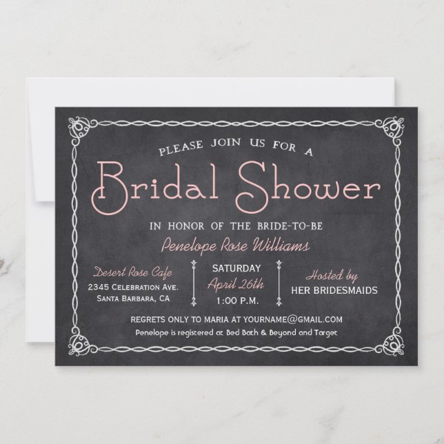 Invitations vintages de douche nuptiale Chalkboard (Devant)