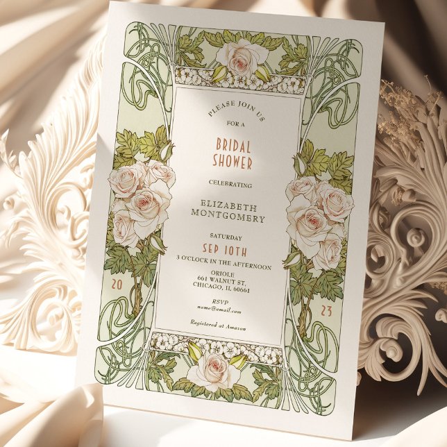 Invitations vintages de douche nuptiale Rose Art N (Créateur téléchargé)