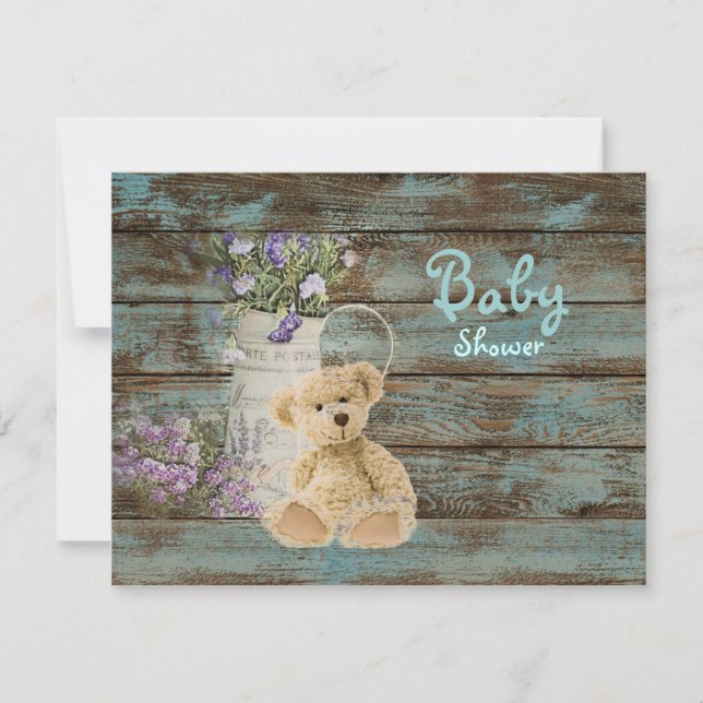 Invitations vintages de douches pour bébé en bois  (Devant)
