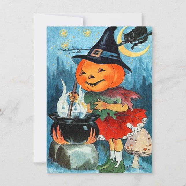 Invitations vintages de Halloween de citrouille (Devant)