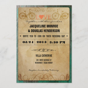 Invitations Vintages de mariage à bicyclette en Ru