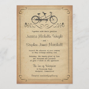 Invitations Vintages de mariage à bicyclette en ta