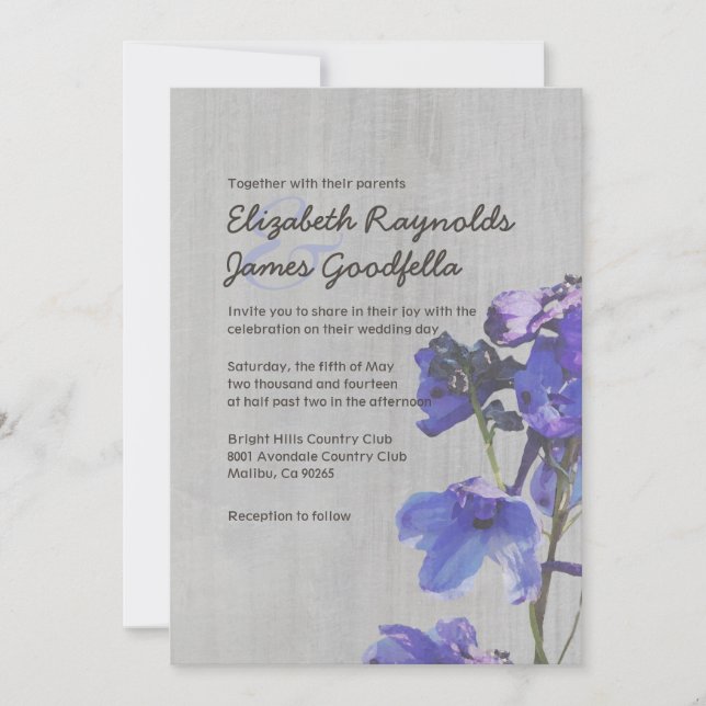 Invitations Vintages de mariage au Delphinium (Devant)