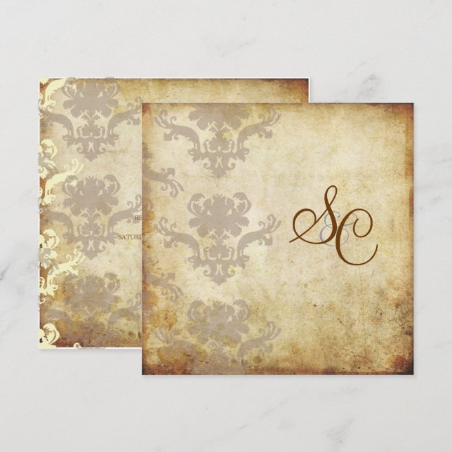 INVITATIONS VINTAGES DE MARIAGE DAMASSÉ (Devant / Derrière)