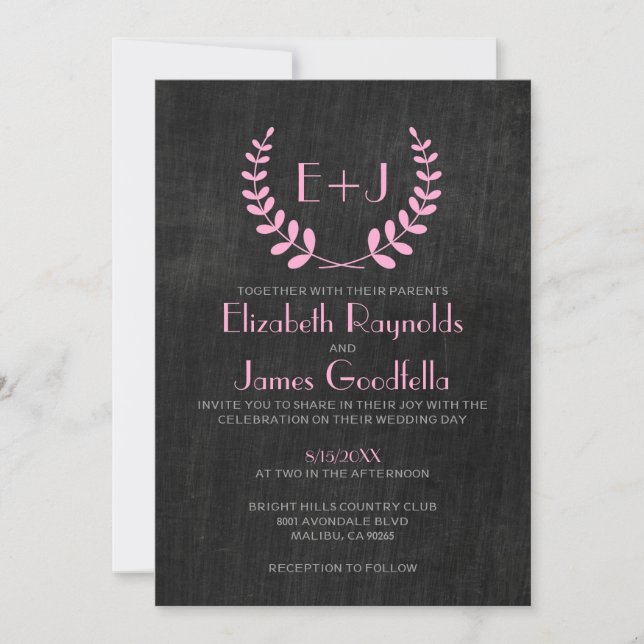 Invitations vintages de mariage d'ardoise (Devant)