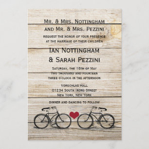 Invitations vintages de mariage de bicyclette