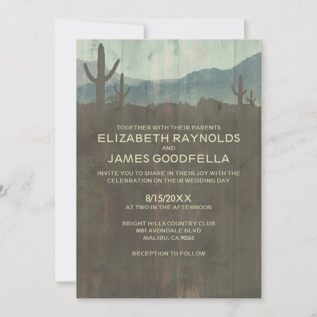 Invitations vintages de mariage de cactus (Devant)