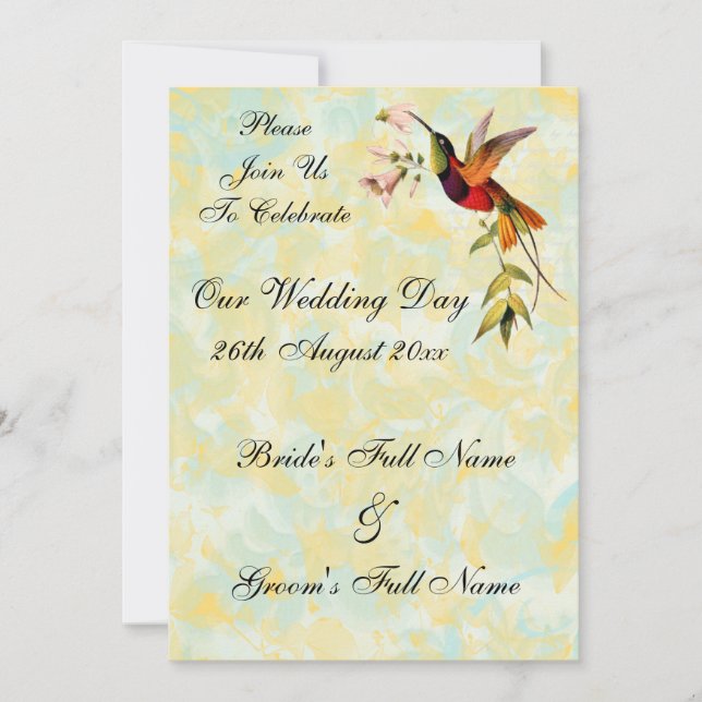 Invitations Vintages de mariage de colibri (Devant)