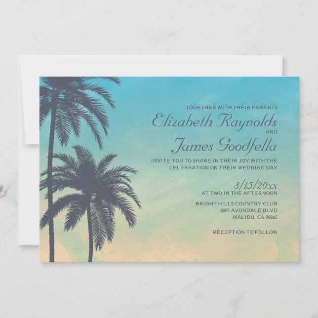 Invitations vintages de mariage de palmier (Devant)