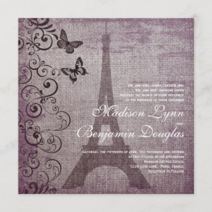 Invitations vintages de mariage de papillon de