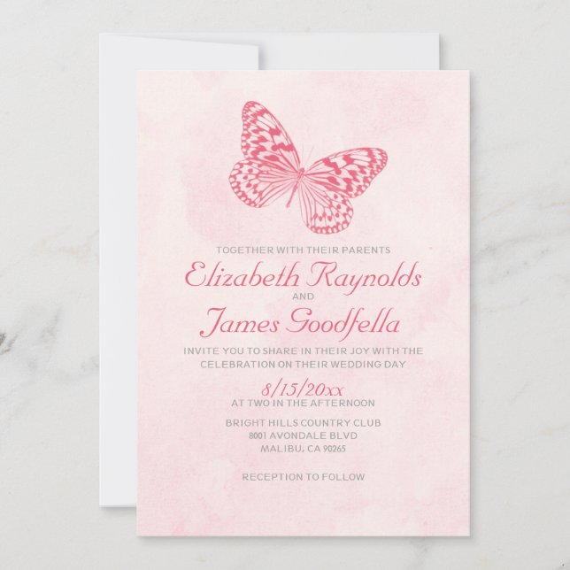 Invitations Vintages de mariage de papillons (Devant)