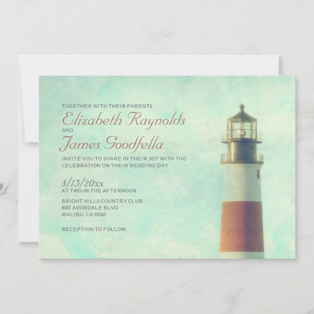 Invitations vintages de mariage de phare (Devant)