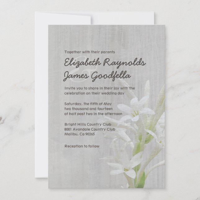 Invitations vintages de mariage de Tuberose (Devant)