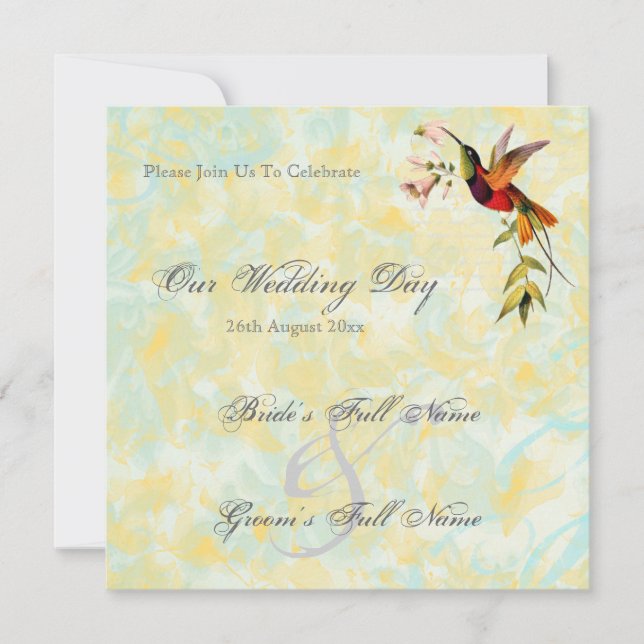 Invitations vintages de mariage des colibris (Devant)