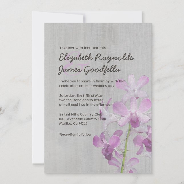 Invitations Vintages de mariage d'orchidées (Devant)