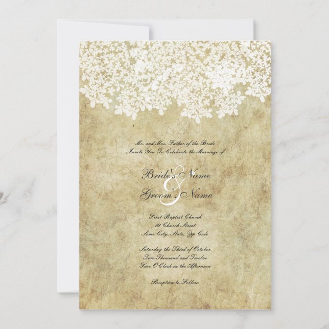 Invitations Vintages de mariage floral (Devant)