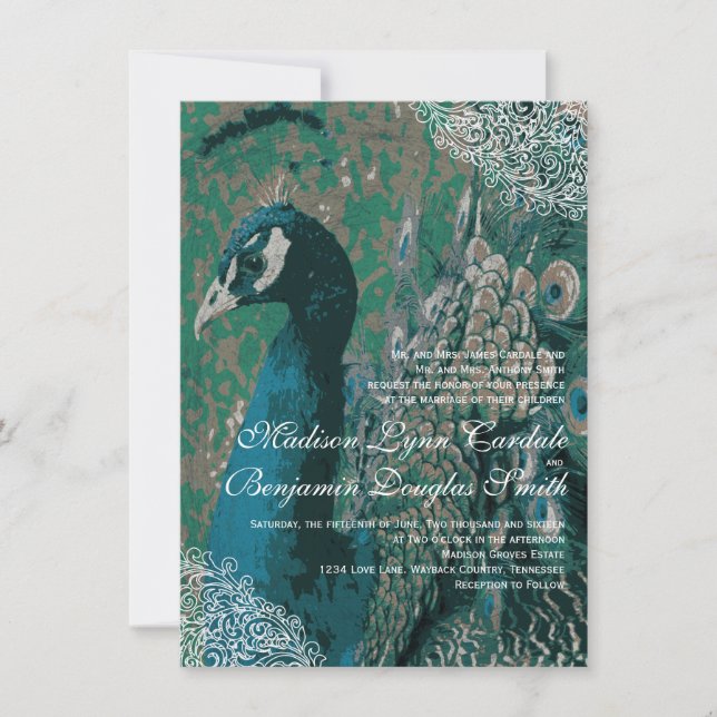 Invitations vintages élégantes de mariage de (Devant)